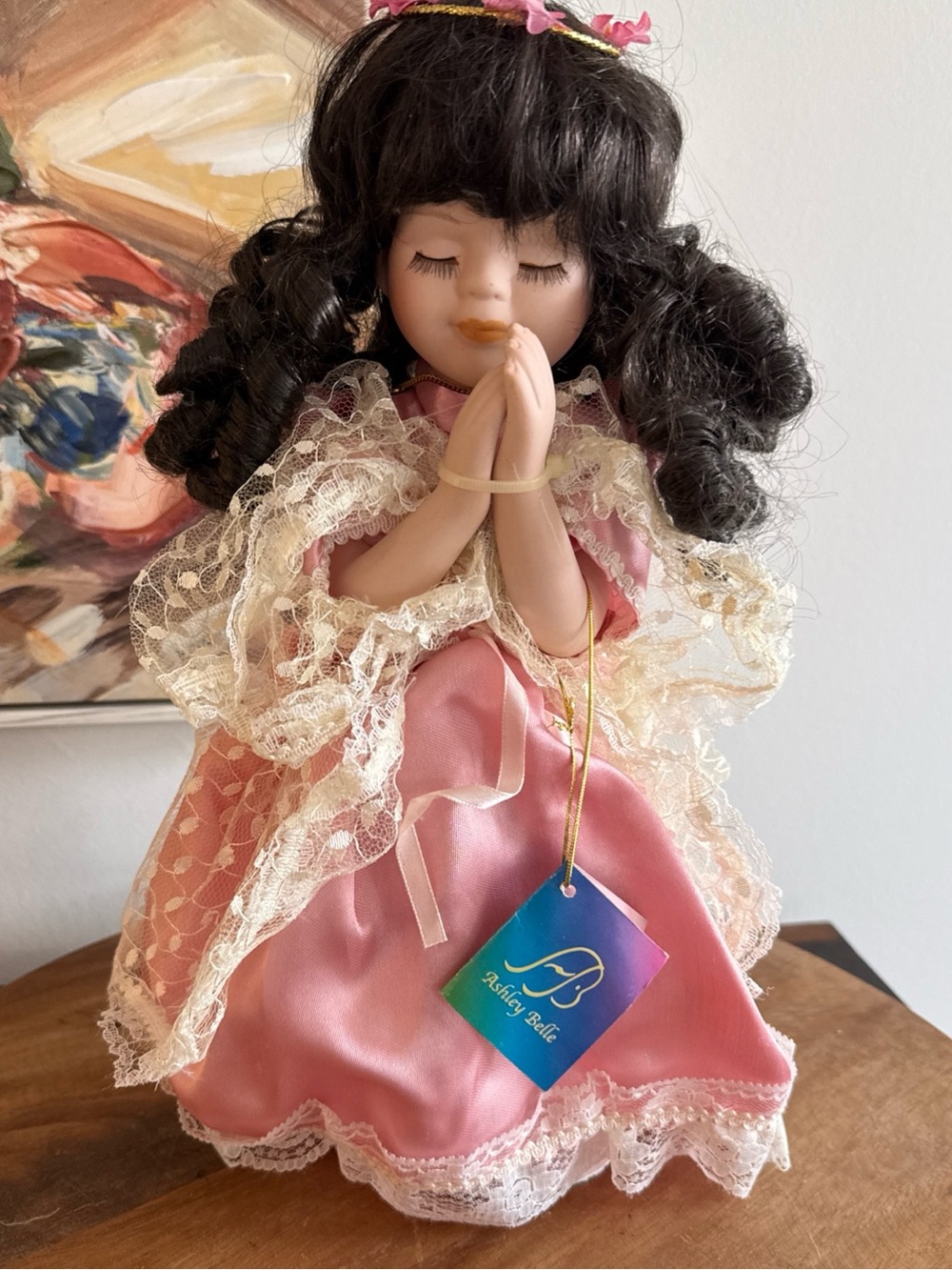 Ashley Belle Collection Genuine Porcelain Collector Doll Vintage Tags & Stand